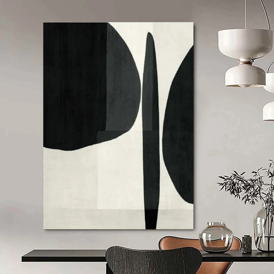 Black, White with Bold Shapes "Graphic Simplicity" Abstract Painting On Canvas PS1447