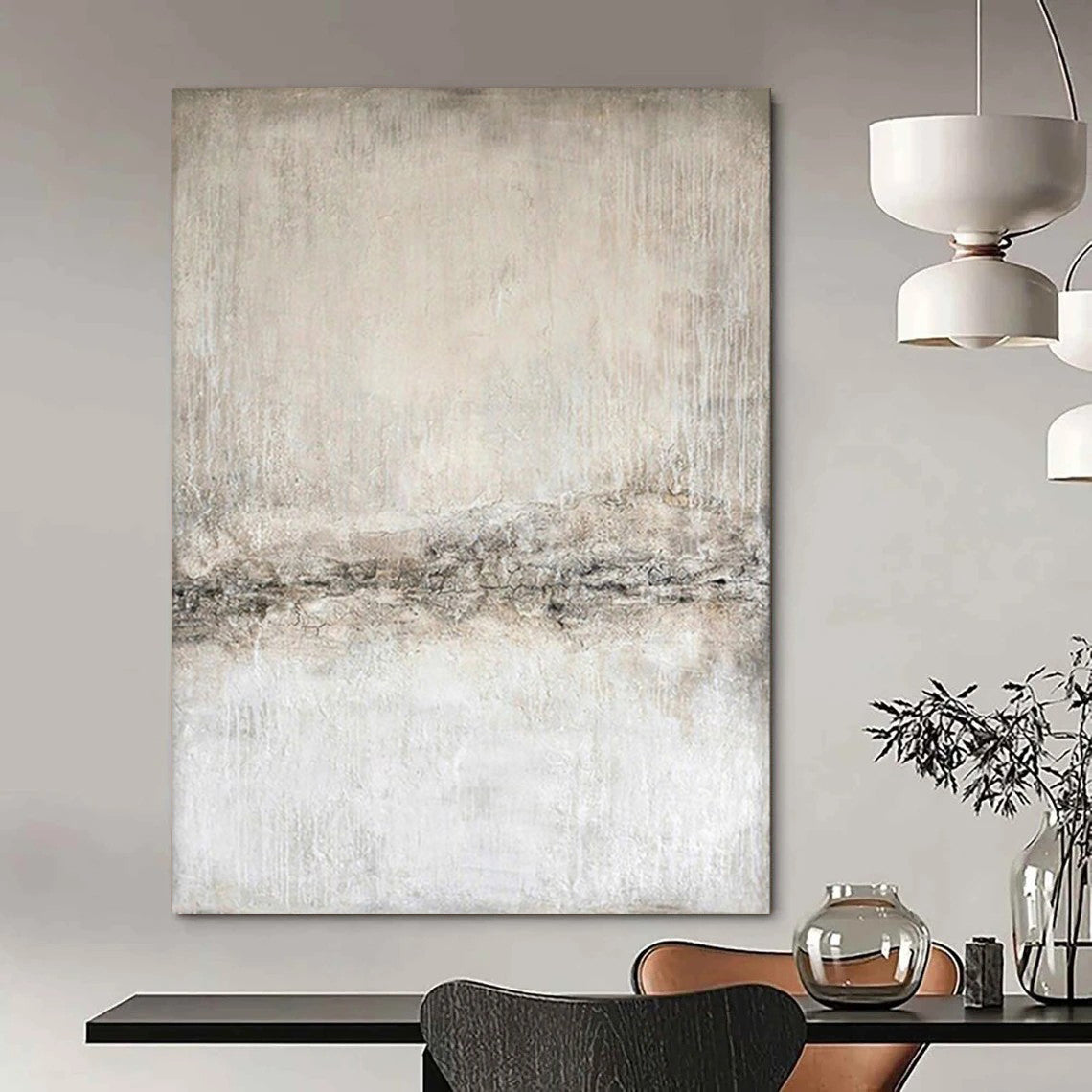 Light Gray Textured, "Misty Horizon" – Textured Abstract Painting On Canvas PS0966