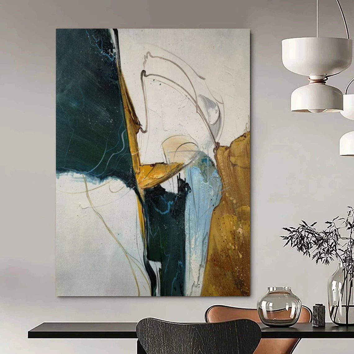 “Blue - Gray - Orange Abstract” - Abstract Landscape Painting On Canvas PT2338
