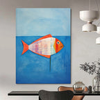 “Colorful Striped Fish on Blue” - Naive Art - Inspired Painting On Canvas PT1836