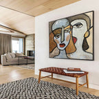 “Cubist - Style Dual Faces” - Abstract Portrait, Cubist - Inspired Figure Painting On Canvas DKS719