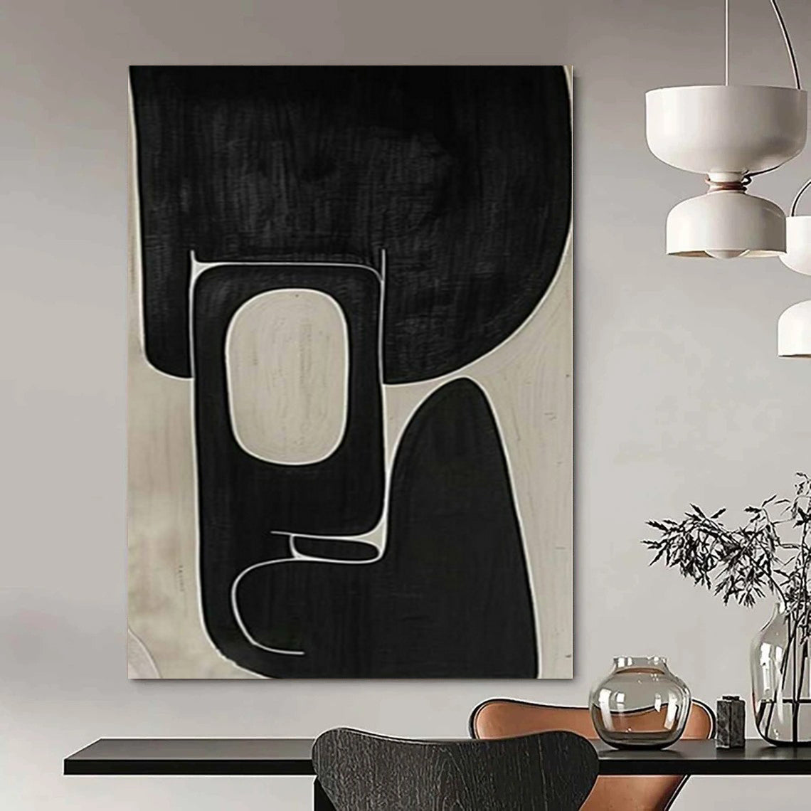 Black and White with Intricate Curved Lines "Complex Calm" Abstract Painting On Canvas PS1107