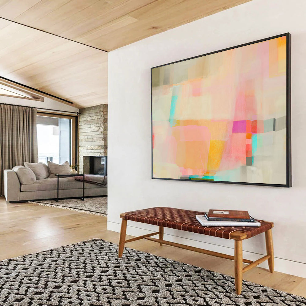 Pastel Color Block Abstract Painting On Canvas DKS029