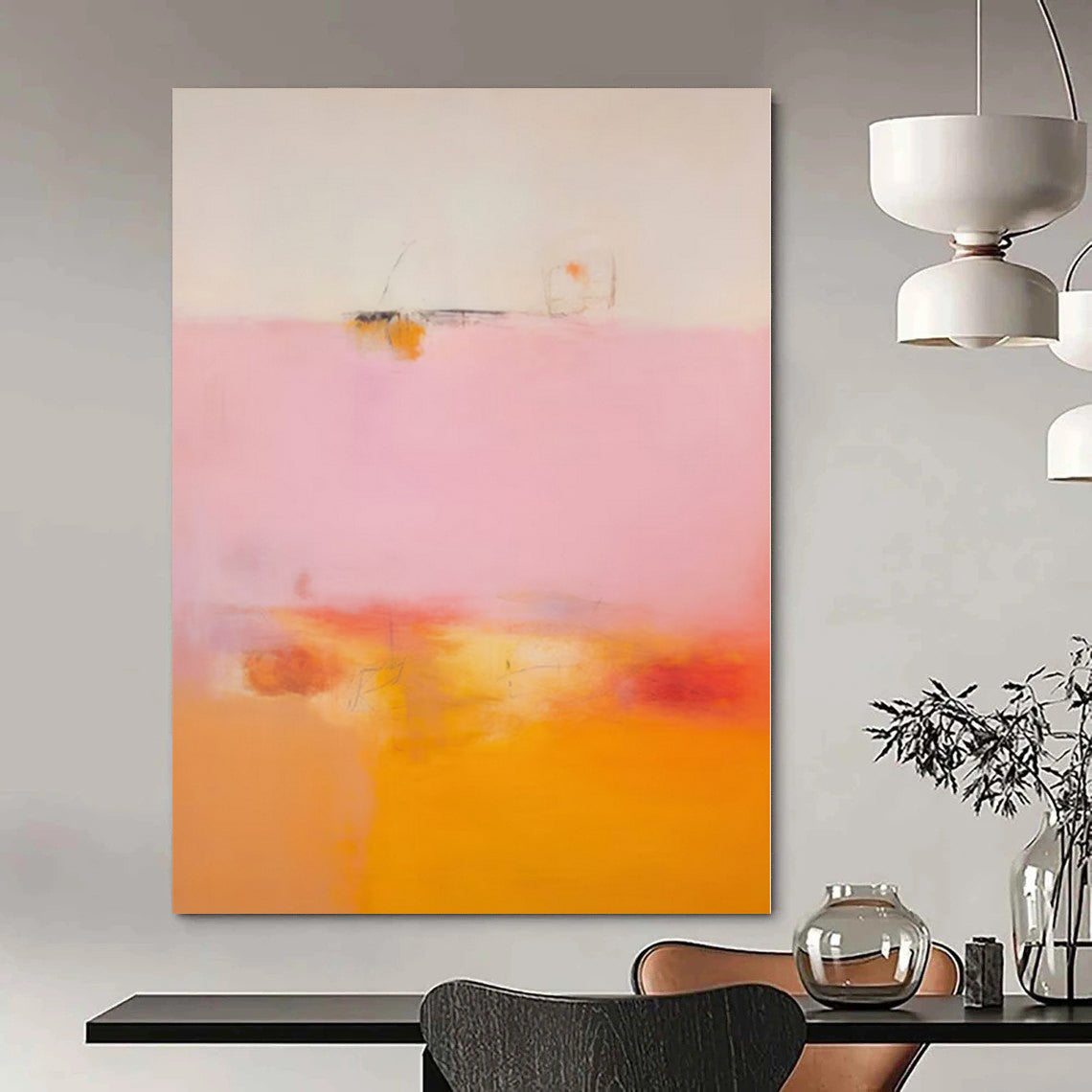 Soft Pink, Orange and Yellow with Gentle Blends "Sunset Whisper" Abstract Painting On Canvas PS1175