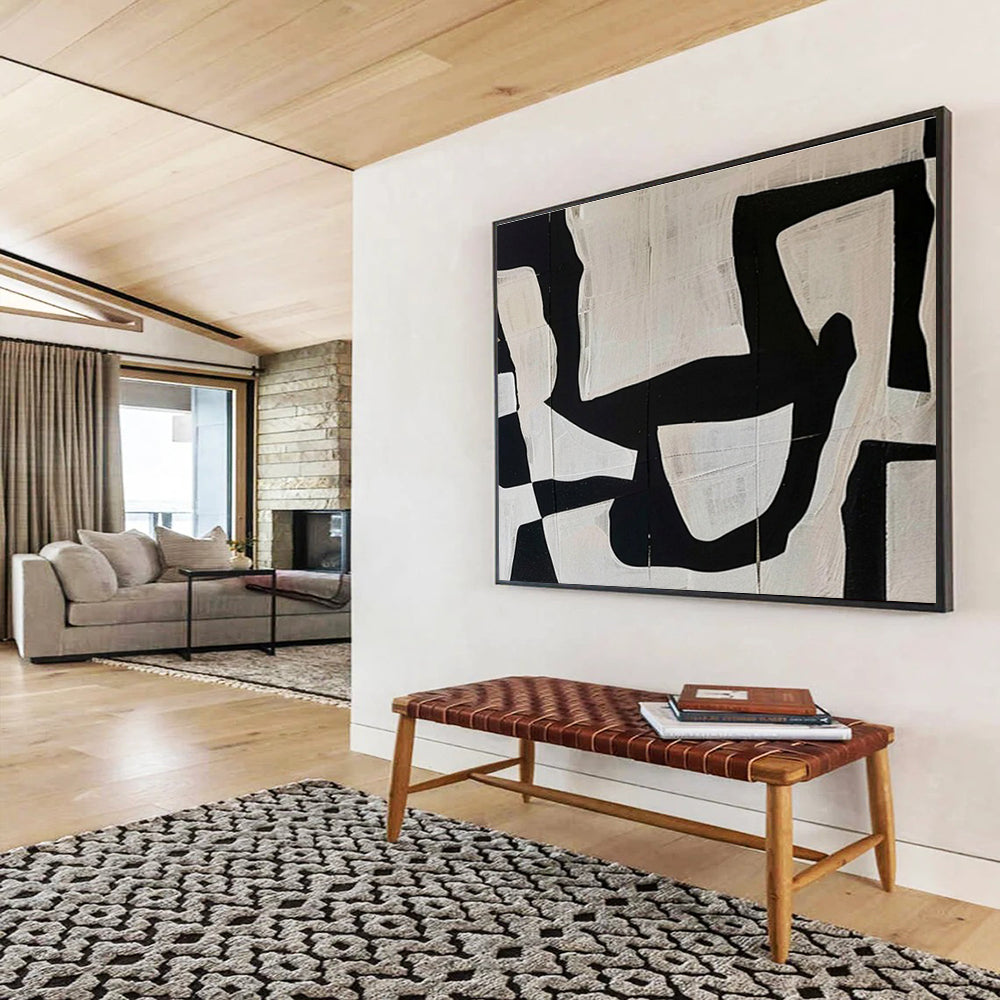 “Black - White Collage Abstraction” - Black & White Abstract, Collage - Style Painting On Canvas DKS745