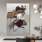 Brown - Black - White Abstract Composition, Influenced by Franz Kline's Style, Painting On Canvas PT2084