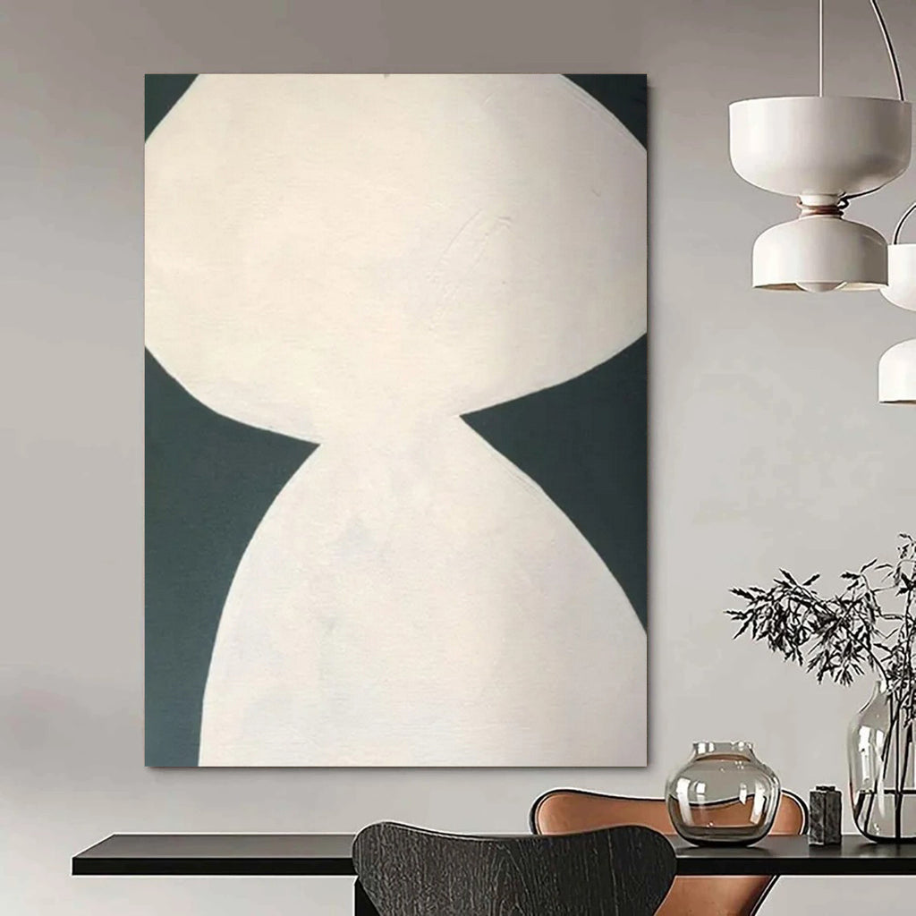 White and Dark Green, "Balanced Shapes" – Minimalist Abstract Painting On Canvas PS0999