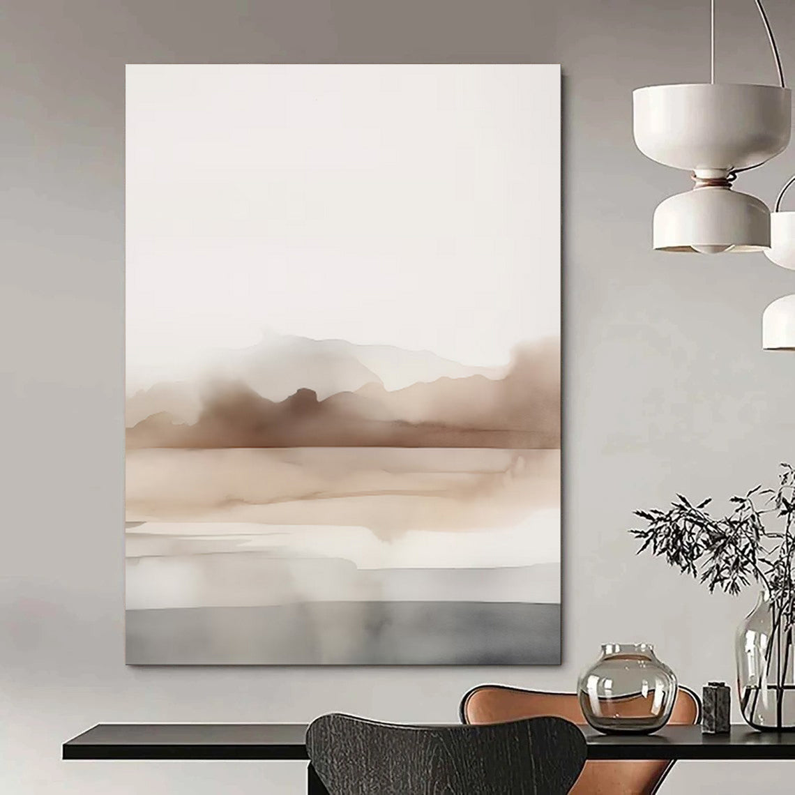 “Subtle Brown - Gray Watercolor Landscape” - Watercolor Painting On Canvas PT2061