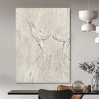 “White Textured Figure Abstract” - Minimalist Plaster Painting On Canvas PT0989
