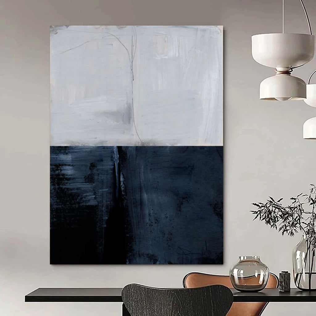 “Split - Tone Abstraction” - Light Gray & Dark Gray Contrast Painting On Canvas DS206