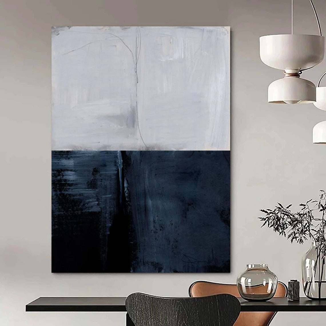 “Split - Tone Abstraction” - Light Gray & Dark Gray Contrast Painting On Canvas DS206