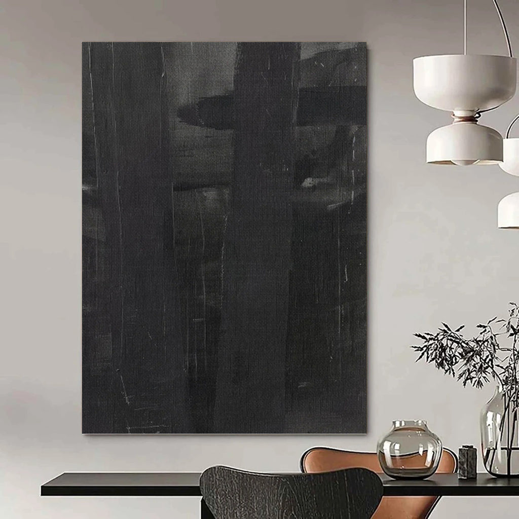 “Black - Grey Textured Layers” - Minimalist Abstract Painting On Canvas PT1155