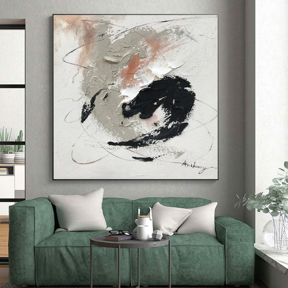 “Gray - Black - Pink Textured Abstraction” - Gray, Black, Pink, White Abstract Painting On Canvas PS0508