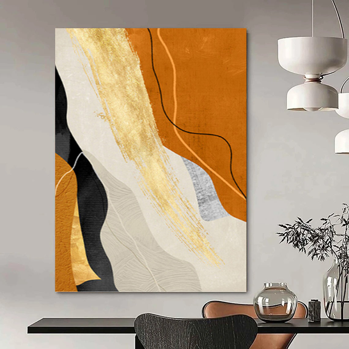 “Orange and Gold Abstract Flow” - Abstract, Warm - Colored Painting On Canvas PT1517