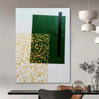 Green, Black, Yellow with Abstract Forms "Green Spark" Abstract Painting On Canvas PS1328