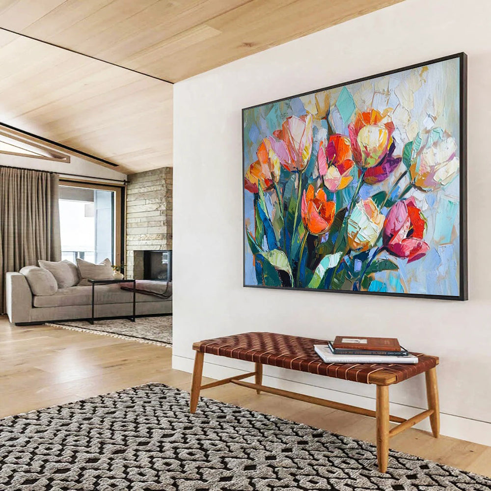 “Colorful Abstract Tulips” - Vibrant Blooms “Lively Bouquet” Painting On Canvas PT1662