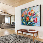 “Colorful Abstract Tulips” - Vibrant Blooms “Lively Bouquet” Painting On Canvas PT1662