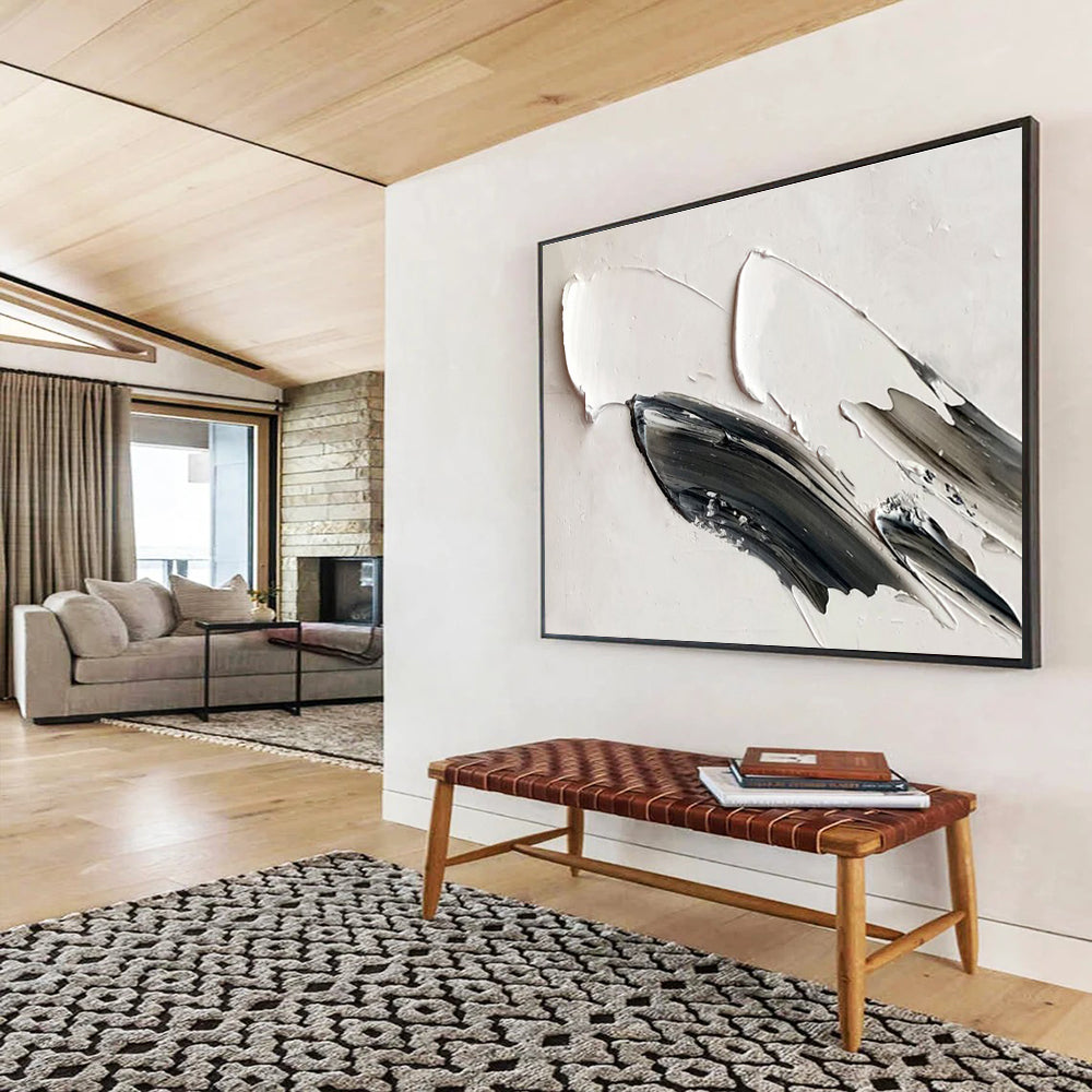 “Black - White Textured Strokes” - Minimalist Oil Painting on Canvas DKS908