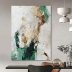 “Green, Gold and White Abstract” - Nature - Inspired Luxe Painting on Canvas PT1008