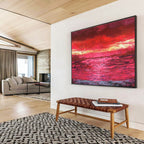 “Vibrant Red Sunset Over Water” Landscape Painting On Canvas DKS191