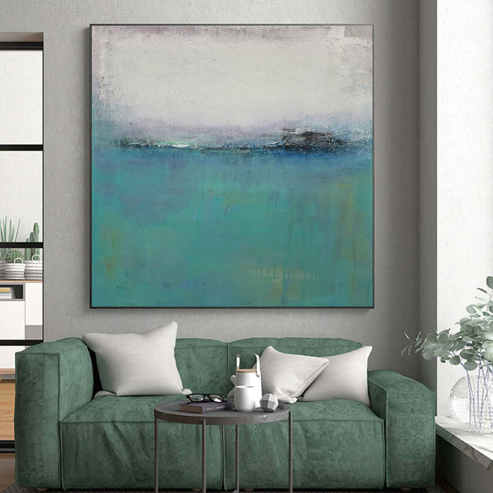 “Misty Sea Calm” - Blue, Gray, Purple Abstract Landscape Painting On Canvas PS0636