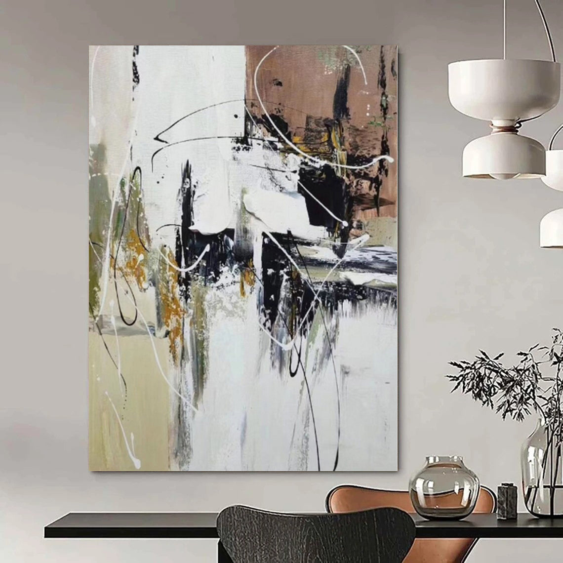 “Black - White - Gold Abstract Chaos” - Expressive Abstract Painting On Canvas PS0209