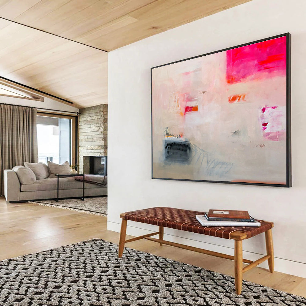 Soft Pink and Grey Abstract Painting On Canvas DKS061