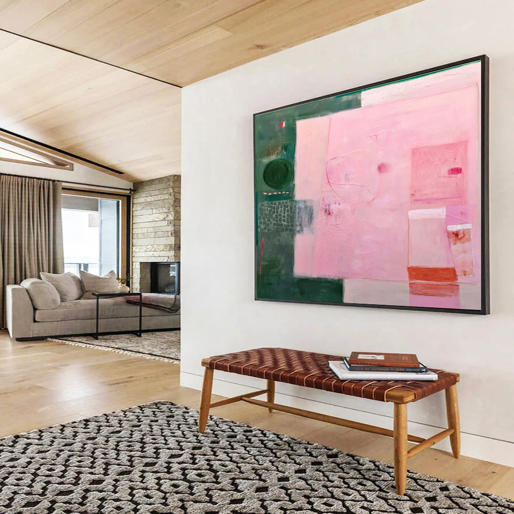 Pink & Green Abstract Composition Painting On Canvas DKS060