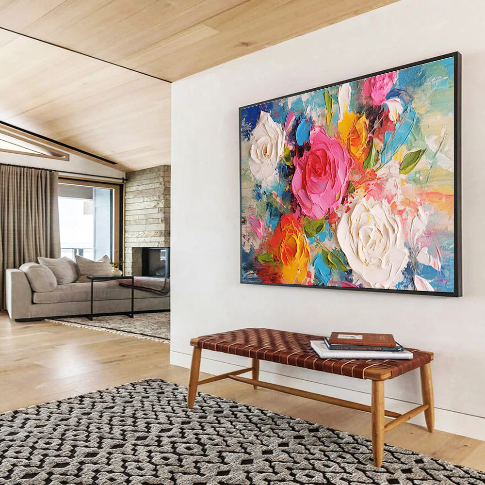 “Textured Rose Bouquet” - Impasto Oil Painting On Canvas DKS884