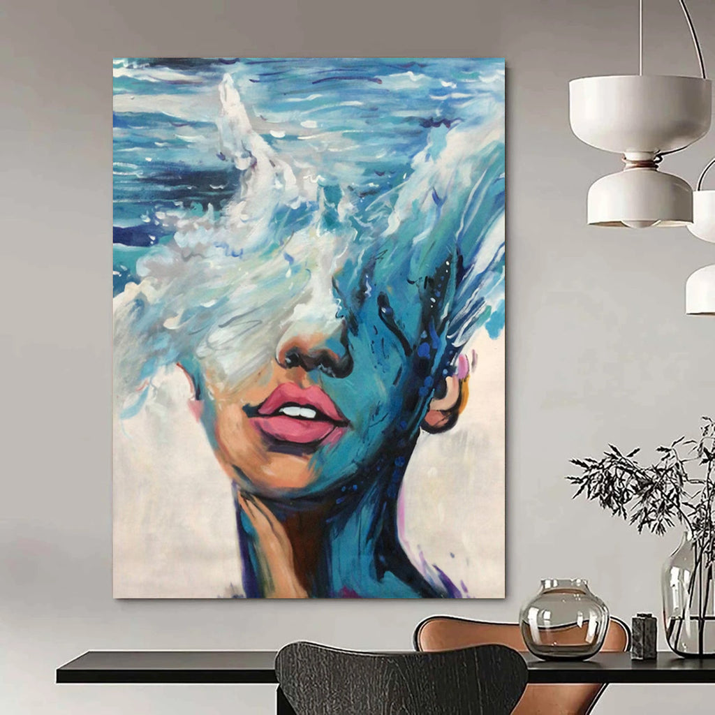 “Blue and Pink Ocean - Face Fusion” - Surreal Figurative Painting On Canvas DS347