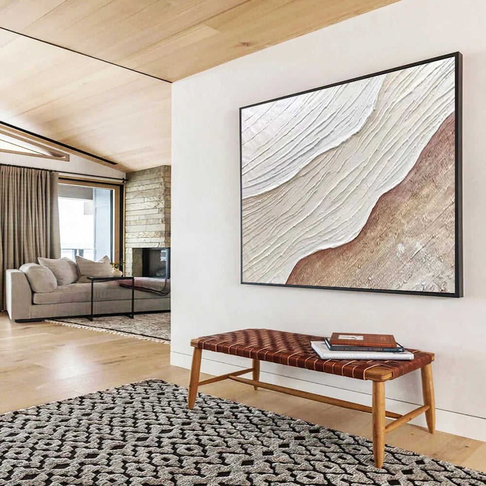 “Textured White - Brown Waves” - Relief - Like Painting On Canvas PT1553