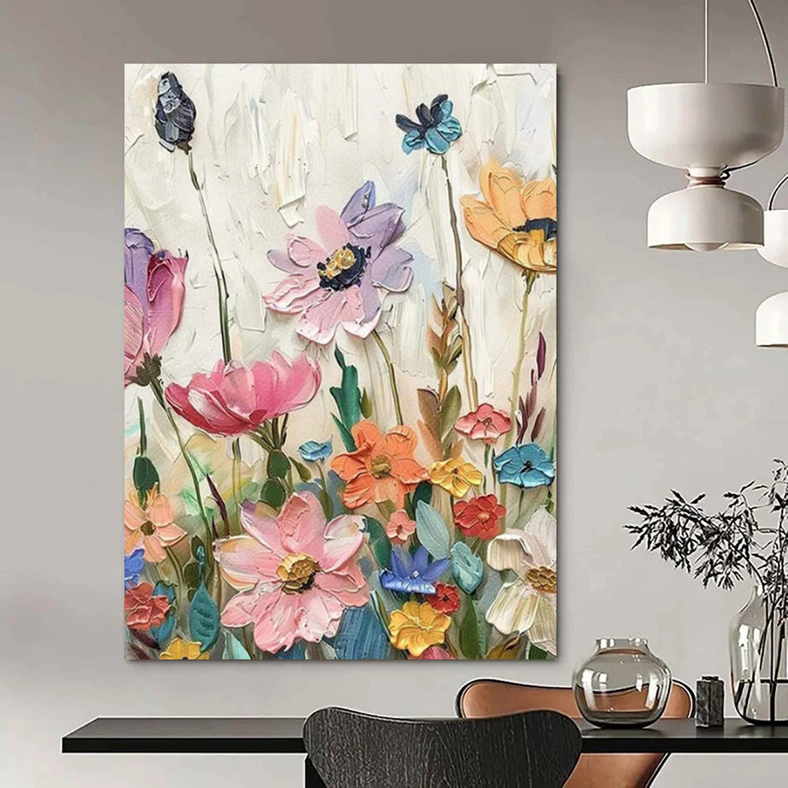 “Textured Colorful Wildflowers” - Impasto Floral Painting On Canvas PT2241