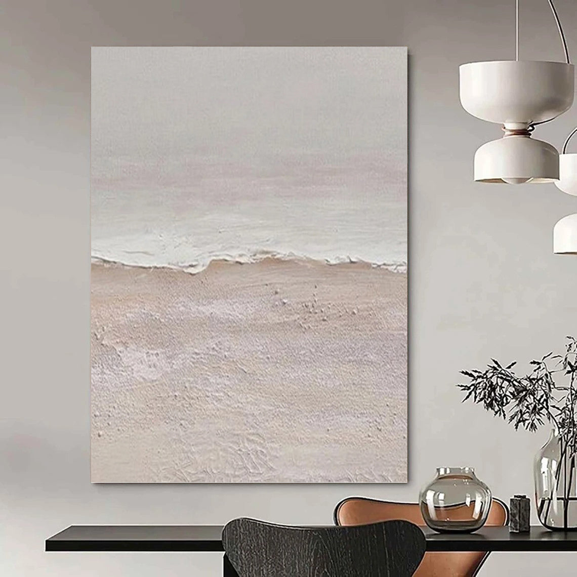 “Beige - White Seashore” - Coastal Abstract Painting On Canvas PT1124