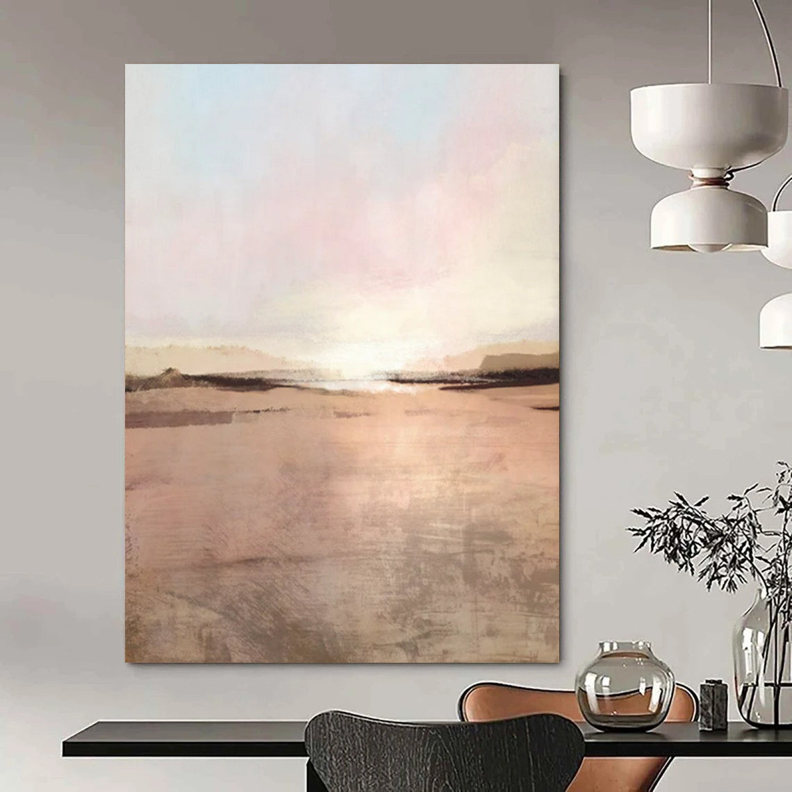“Pink - Beige Sunset” - Impressionistic Landscape Painting On Canvas PT2314