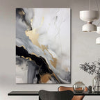 “Black - White - Gold Abstract Fluid Art” - Abstract Painting On Canvas PT2065