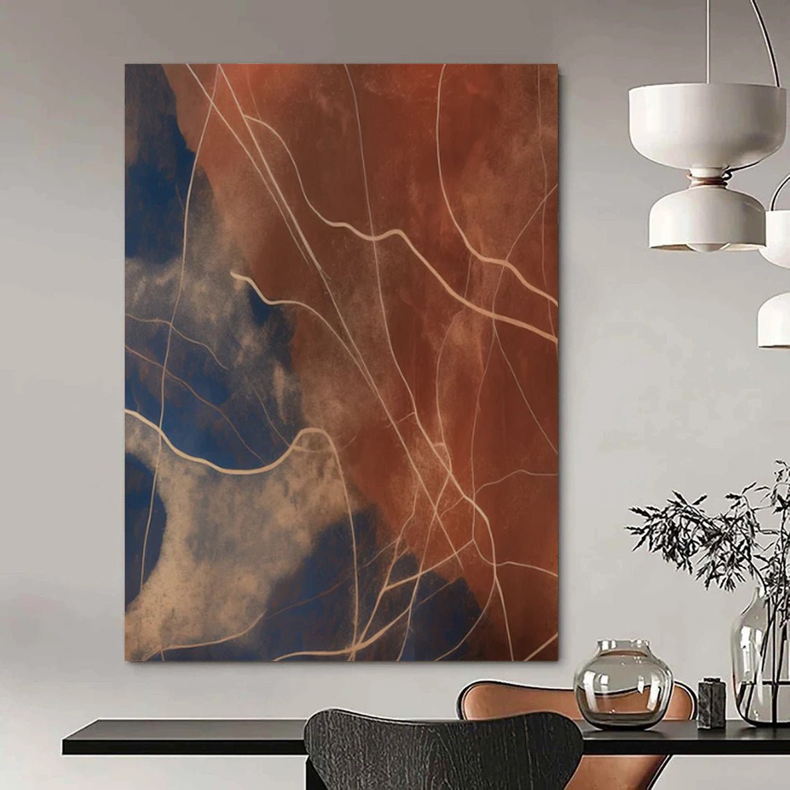 Blue - Brown - White Abstract Veins Painting On Canvas DS120