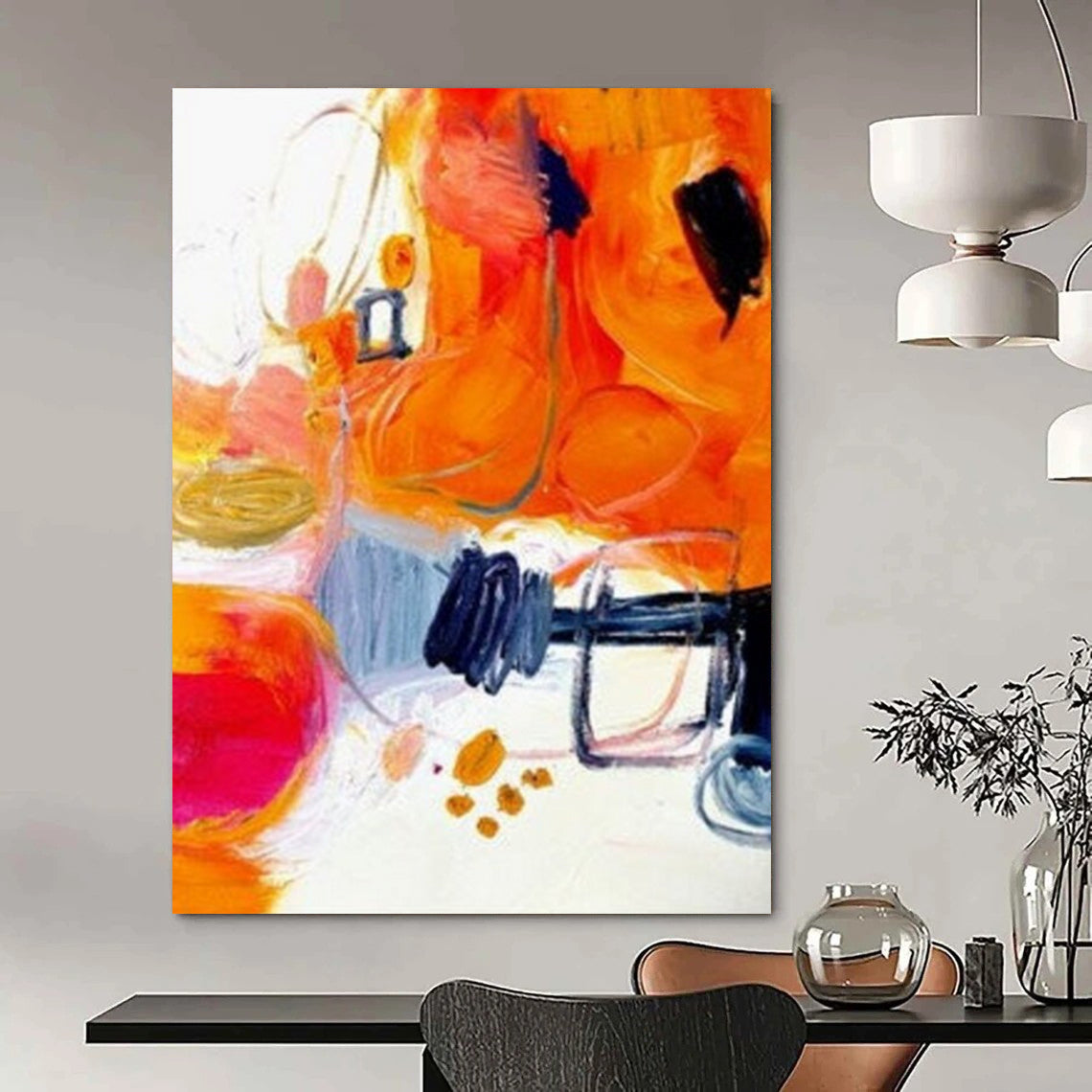 “Orange & Blue Abstract Fusion” - Color - Blocked Abstract Painting On Canvas DS272