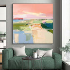 “Pastel Landscape Abstraction” - Pastel Pink, Green, Blue Abstract Landscape Painting On Canvas PS0706