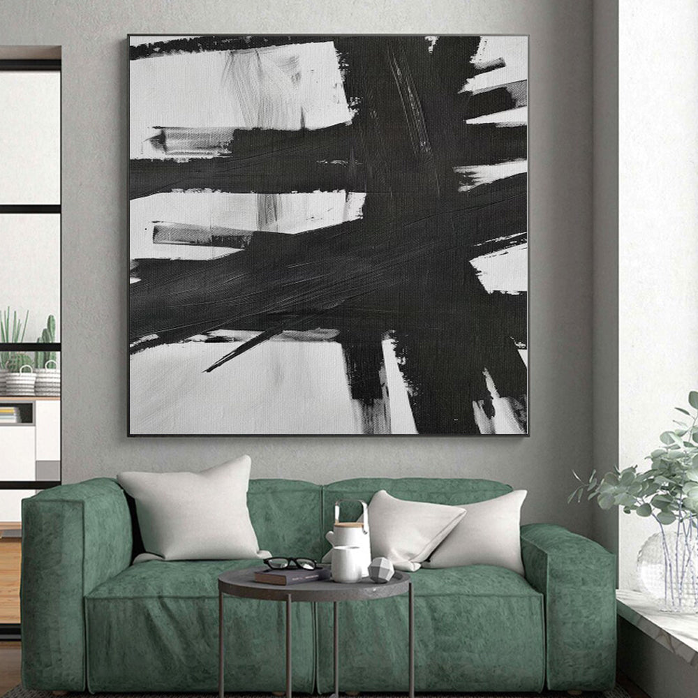 “Bold Black - White Abstract Brushstrokes” - Expressionistic Abstract Painting On Canvas PS0266