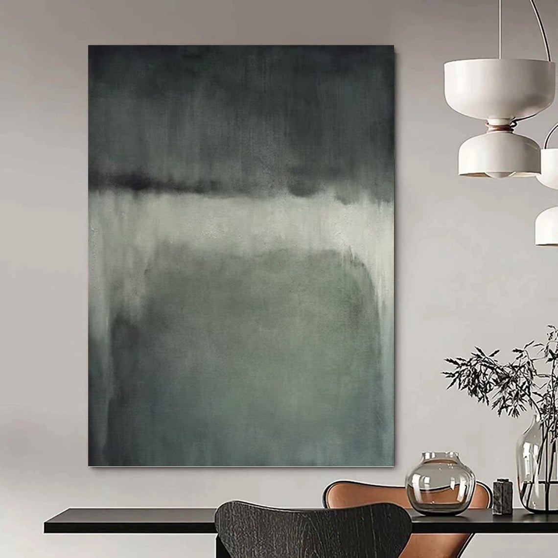 “Grey - Green Abstract Wash” - Minimalist Abstract Painting On Canvas PT1193