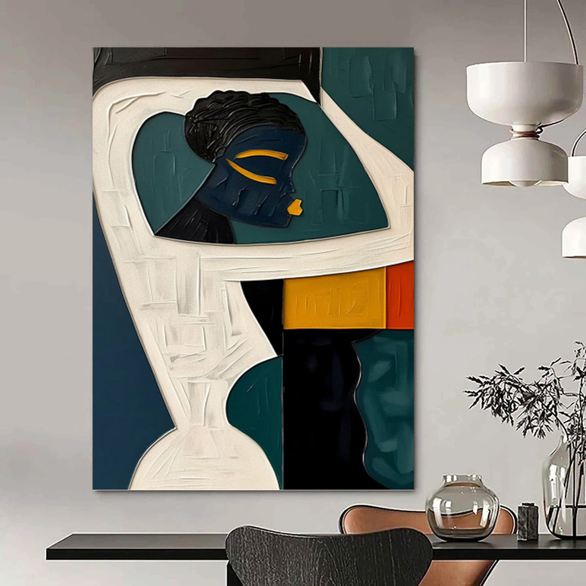 “Cubist Figure in Color” - Modern, Geometric Portrait Painting On Canvas PT1471
