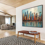 “Colorful Cityscape Reflection” - Impasto Urban Painting On Canvas PT077