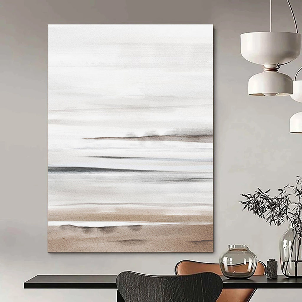 “Neutral Tones Watercolor Seaside Landscape” - Watercolor Painting On Canvas PT2064
