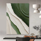 “Green & Beige Textured Waves” - Green, Beige, Layered Abstract Painting On Canvas PT1481