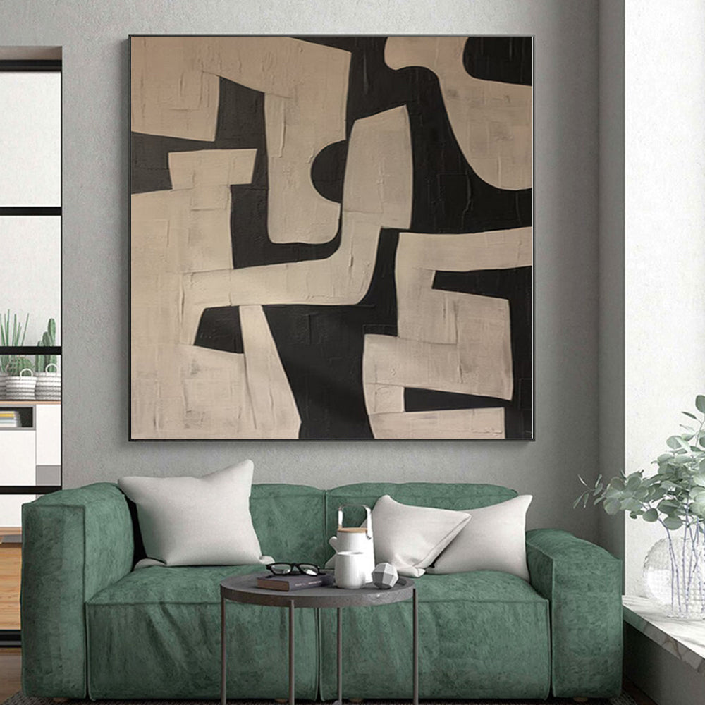 “Black - White Geometric Abstract” - Bold Abstract Painting On Canvas PS0100