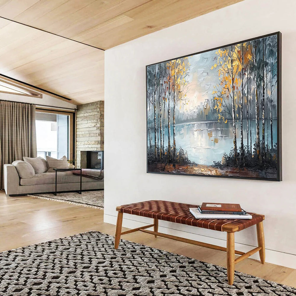 “Autumn Forest by the Lake” - Impressionistic Oil Painting on Canvas DKS904