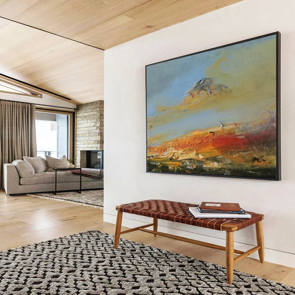 “Vibrant Mountain Sunset in Oranges, Reds & Yellows” - Expressionistic Landscape Painting On Canvas PT042