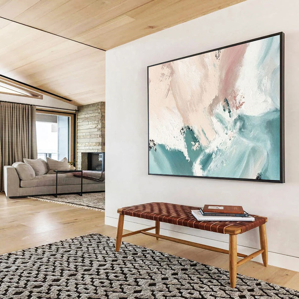 “Blush & Teal Abstract” - Soft Abstract Painting On Canvas PT182