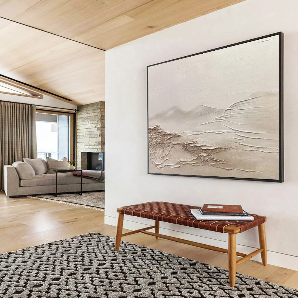 “Neutral Textured Landscape” - Minimalist Sculptural Painting On Canvas DKS465