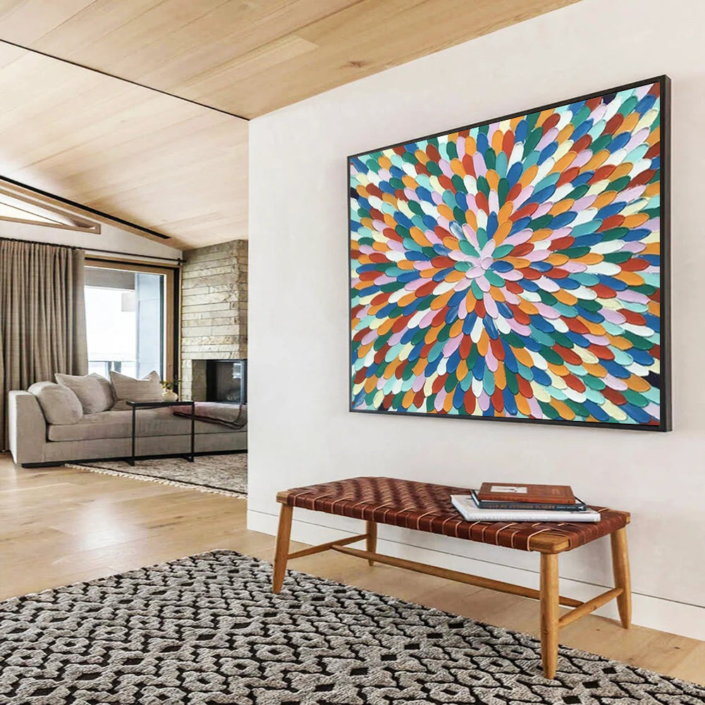 “Rainbow - Colored Mandala” - Abstract Geometric - Painting On Canvas PT1743